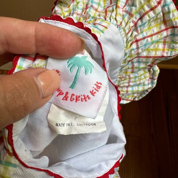 Shrimp & Grits Kids primary color ice cream apron dress SIZE 7 - Picture 4 of 5